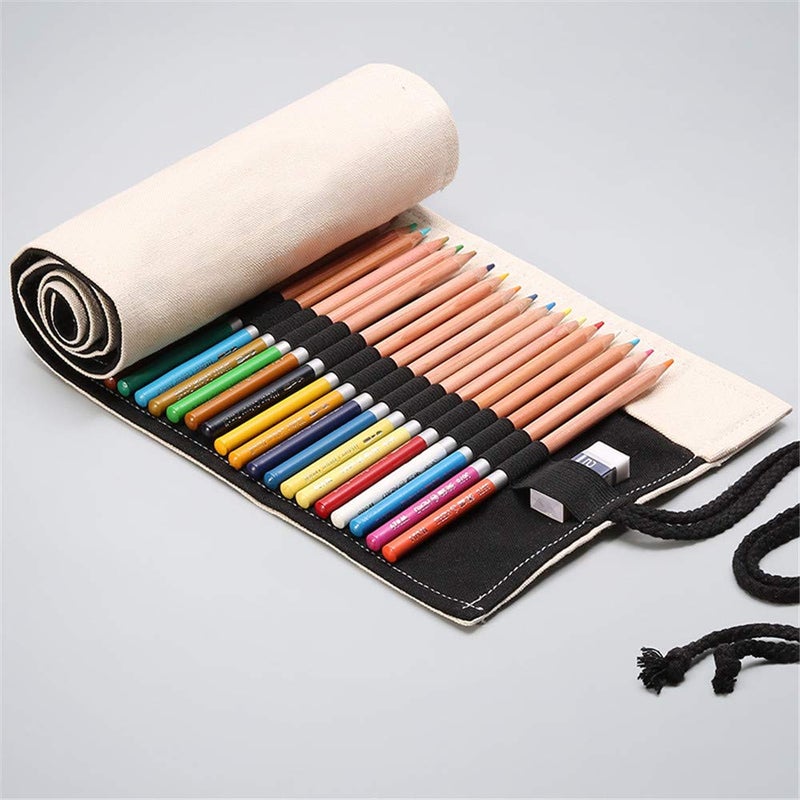 Funny live 36/48/72 Slots Colored Pencil Wrap Pencils Roll Holder Coloring Pencils Organizer Holder Colored Pen Paint Brush Storage Pouch Portable for Artist Student (White, 72 Slots) - Image 2